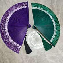 Abanico plegable de encaje tradicional chino, abanico plegable portátil, abanico artesanal de bambú japonés, regalos culturales retro, abanico de bolsillo para uso personal - Multicolor - Ver 7