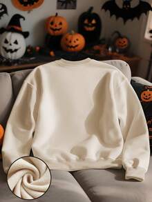 Plus Size Women's Clothing, Plus Size Autumn And Winter Women's Clothing, Halloween Women's Clothing, Maple Leaf Ghost Print, Fake Embroidery, Halloween Clothes For Women, Casual Women. Winter Clothes For Women, Fall Clothes For Women, Elegant Women, For Women, Tops, Streetwear Women, Fall Women, Back To School, Party Women, Y2K Women, Tops For Going Out, Winter Women, Country Women, Date Night Women - Apricot - View 4