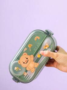 1/2pcs Cartoon Double Lunch Box Students With Rice Compartment Large Capacity With Tableware Microwaveable Heating Children's Lunch Box