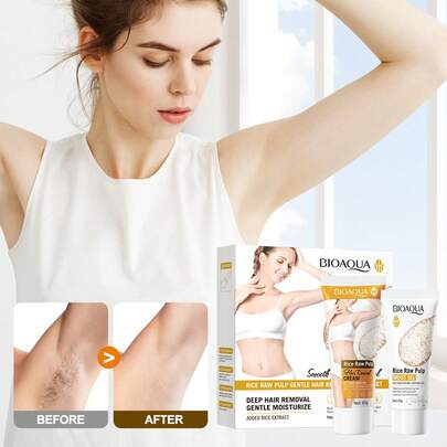 Bộ sản phẩm tẩy lông bằng gạo 2 món/hộp gồm kem tẩy lông và gel làm dịu da, tẩy lông nhanh chóng và nhẹ nhàng, giúp giảm sự phát triển của lông, phục hồi nang lông, dưỡng ẩm cho da khô, cho làn da mịn màng, mềm mại và nhạy cảm khi sử dụng hàng ngày.