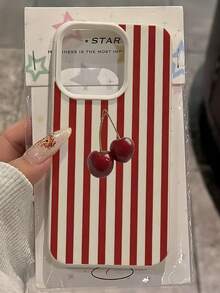 1 件白色和红色条纹樱桃图案全覆盖 TPU 防震手机壳，适用于 Apple 16、15、14、13、12、11 Pro Max 和系列 - 彩色 - 查看 4