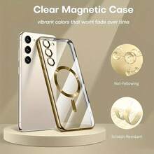 适用于三星 Galaxy A06 A16 A26 A36 A56 S25 Ultra S24 Ultra S25 FE 的磁吸透明手机壳，内置摄像头镜头保护膜，采用奢华电镀软 TPU 材质，透明防震超薄保护套，也兼容 17/16/15/14/13/12/11 系列、17 Pro Max，圣诞礼物之选 - 金色 - 查看 6