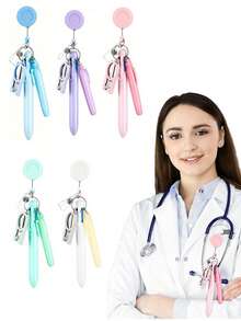 1件马卡龙色护士医生兽医伸缩笔套装，医用伸缩卷轴易拉扣ID扣徽章夹带剪刀便携式防丢笔套装工具钥匙扣包挂件男孩女孩朋友活动纪念品。万圣节配饰教师节圣诞节礼物创意包包挂饰汽车姐妹 - 彩色 - 查看 11