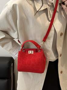 Mini bolso de hombro cruzado de color sólido y moderno con cierre metálico, bolso minimalista con múltiples bolsillos, adecuado para ir de compras, llevar la cartera, para mujeres jóvenes, e - Rojo 2 - Ver 5