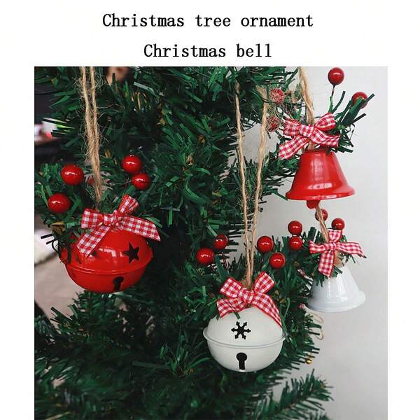 1 pieza Decoración navideña, Adorno colgante de árbol de Navidad con estrella de 5 puntas, copo de nieve, campana, cuerda de yute, bayas, decoración del hogar, decoraciones navideñas, decoración de habitación de invierno