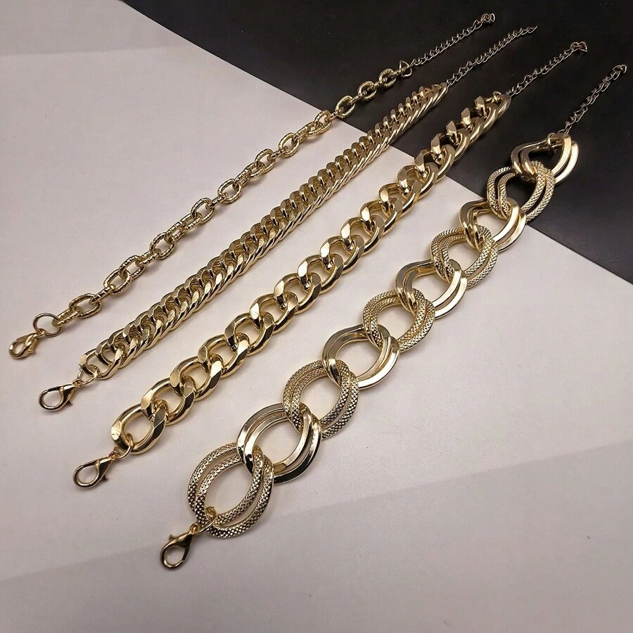 4Pcs Simple Punk Chunky Chain Bracelet Set Metal Link Chain Combo, Ensemble With Rope,And Twisted Designs Multi Layered Bracelet Women's Holiday Dating Gift Daily Matching