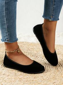 Mädchen Wildleder-Optik Schleife Retro Elegant Keilabsatz Lässig Rundkappige Flache Schuhe, einfarbige Slip-On Flache Sandalen, schwarze Studentenschuhe, Kinder- und Teenagerschuhe