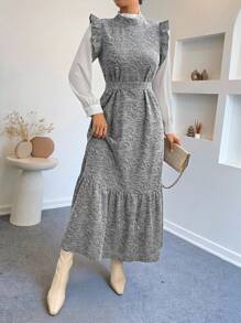 女士休闲系带荷叶边袖口收腰长裙（不含衬衫）、教师装、商务休闲装、返校服、返校节礼服