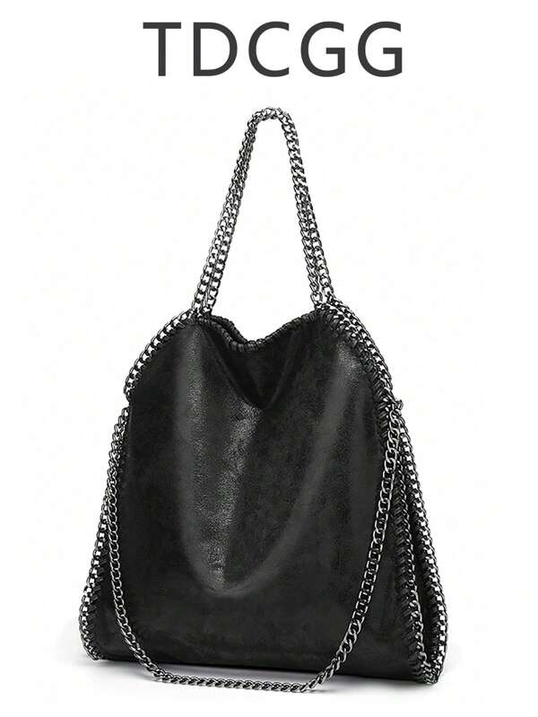 Sac à main noir pour femmes, sac à bandoulière à chaîne végétalienne, sac à chaîne, nouveau sac à bandoulière à chaîne, sac à main, sac seau, sac fourre-tout, adapté aux loisirs, au travail, aux courses