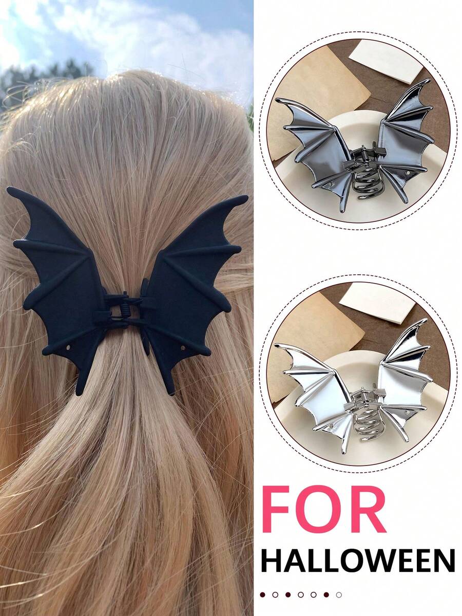 Zinc Alloy Bat Claw Hair Clip, Unique Halloween Party Accessory, Ponytail Clip. Fashionable Claw Hair Clip, Elegant Hair Clip For Women, Autumn Fashion Hair Accessory, Holiday Costume Summer Outfits Hair Clips - Multicolor - View 1