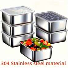 (5/6/8-Piece Set) 304 Stainless Steel Storage Containers | Square Airtight Lids, Stackable & Reusable | Ideal For Outdoor Picnics, Family Gatherings | Fridge & Kitchen Use | Great Birthday/Holiday Gifts