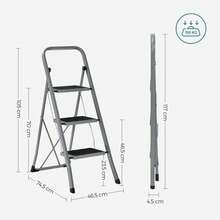 SONGMICS Step Ladder, 3-Step Ladder, Folding Ladder, Lock, Space-Saving Storage, Holds Up To 150 Kg, Grey - Dark Grey - View 6