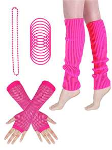 D EXCEED 4/11/12Pcs Women's 70s-80s Costume Accessories – Neon Beaded Necklaces, Bracelets, Gloves, Leg Warmers – For Vintage Themed Parties, 70s-80s Reunions, Retro Fashion Events & Classic Rock Concerts​ - Multicolor - View 13