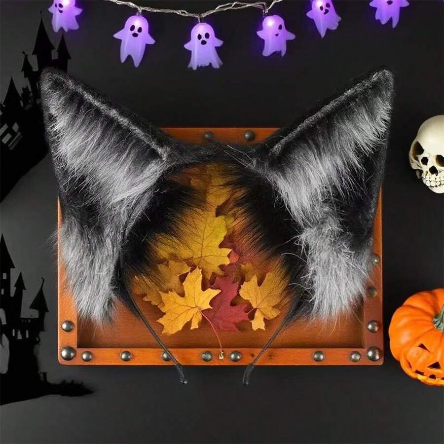 Fox Ears Headband Furry Animal Ears Cosplay Hairhoop Halloween Costume Accessories For Adults - Grey - View 1