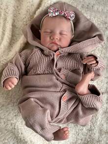 18英寸全乙烯塑料重生娃娃逼真娃娃睡眠仿真婴儿3D皮肤可见血管生日礼物 - 棕色 - 查看 3