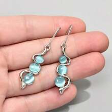 1 Pair Bohemian Creative Wavy Blue Earrings - Hypoallergenic - Suitable For Daily Wear And As Gifts, Holiday Parties, Birthday Parties, New Year And Valentine'S Day Presents Bohemian Creative Curve Wave Earrings European And American Inlaid Hyland Cat's Eye Gemstone Earrings