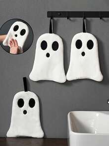 1/2 Stücke Halloween Gespenst Handtuch, weiches saugfähiges Korallen-Fingertuch, süße Badezimmer Dekoration, geeignet für Zuhause & Küche, perfektes Halloween Geschenk, dickes Hängetuch für Herbst/Winter Badezimmer Dekoration - Verschiedenfarbig - Übersicht 1