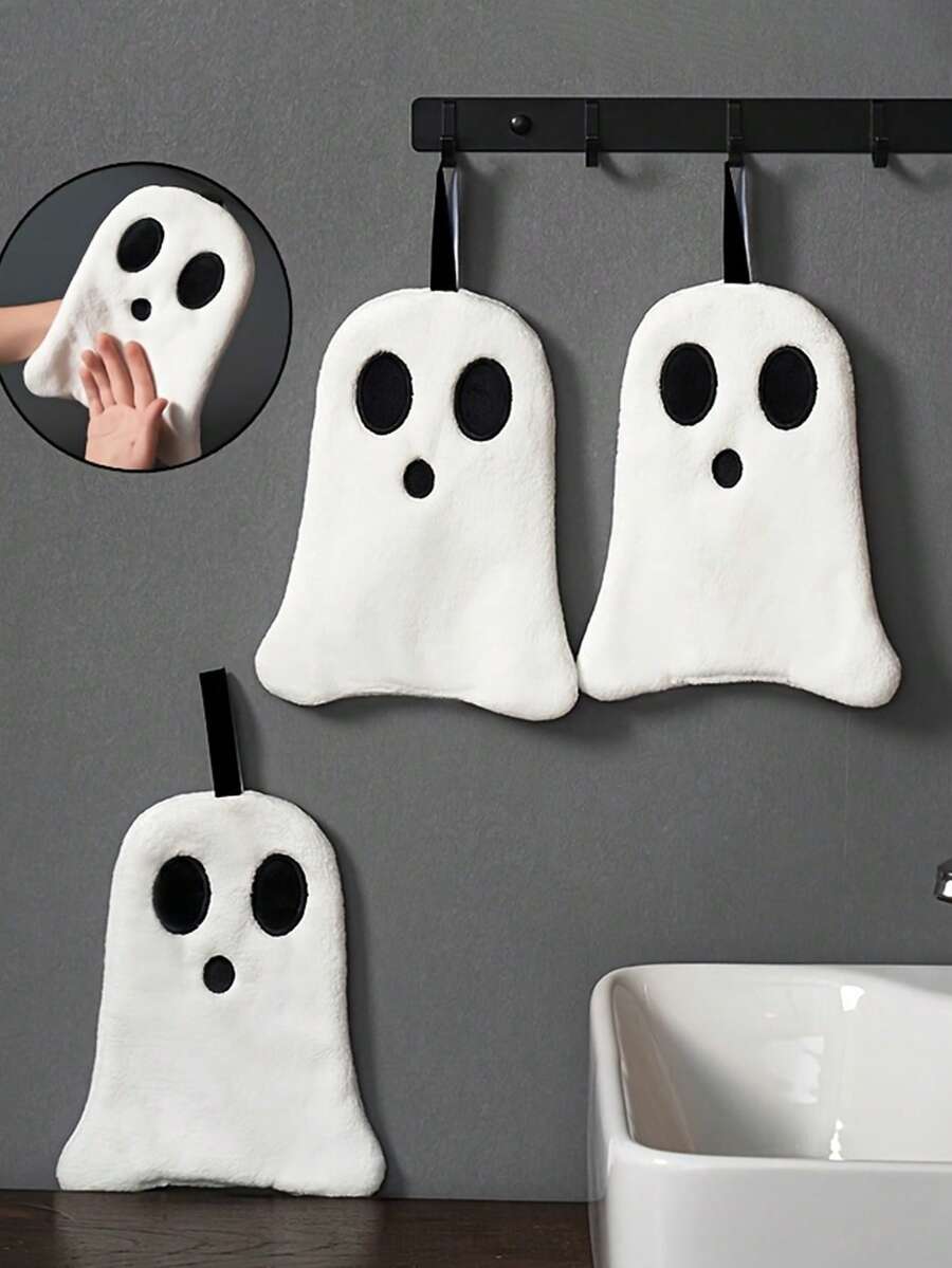 1/2 Stücke Halloween Gespenst Handtuch, weiches saugfähiges Korallen-Fingertuch, süße Badezimmer Dekoration, geeignet für Zuhause & Küche, perfektes Halloween Geschenk, dickes Hängetuch für Herbst/Winter Badezimmer Dekoration - Verschiedenfarbig - Übersicht 1