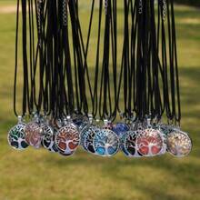 12pcs Natural Stone Pendant Set Natural Stone Round Tree Life Pendant With 5pcs Necklace Bohemian Style Handcrafted Necklace Accessories Perfect Gift For Valentine'S Day, Mother'S Day, Or Birthdays