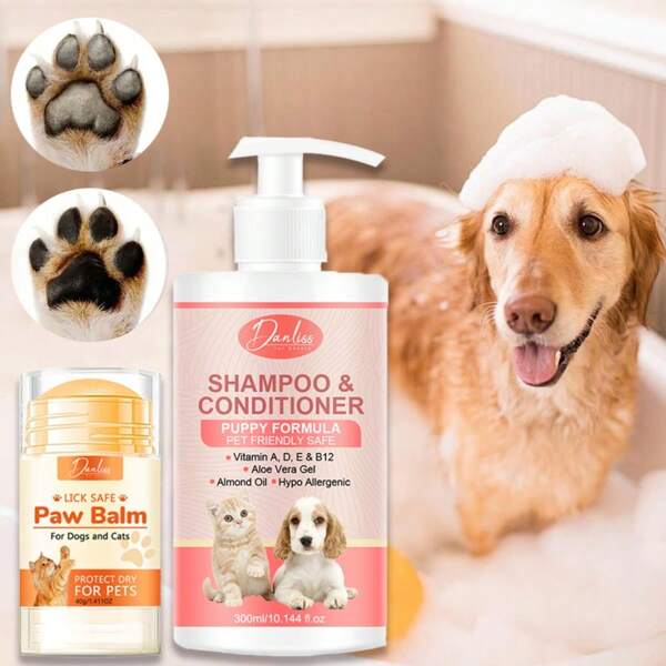 Set da 300ml di shampoo per animali domestici + 40g di crema protettiva per le zampe, shampoo delicato per cuccioli con pelle sensibile | Shampoo naturale per animali domestici a 5 in 1 con cocco, avena e aloe vera | Shampoo ideale per cani con olfatto sensibile