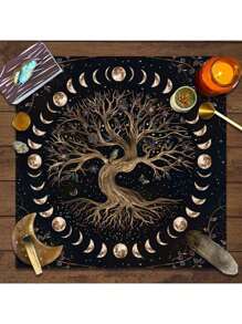 1pc Wild Flower Garden Fabric, Tree Of Life Tarot Altar Cloth, Tarot Tablecloth, Witchcraft Decor, Astrology Oracle Card Mat, Used For Tarot Reading Room Decoration