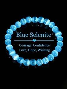 YAUKIA 1pc Gypsum Bead Bracelet - 8mm Round Crystal Elastic Gemstone Bracelet, Symbolizing Purity, Creativity, Healing And Protection - White - View 12