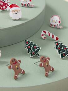 6对圣诞老人和圣诞树耳环套装