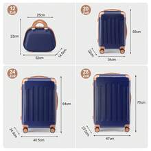 SUNROAD A Stylish Set Of ABS Suitcases With Vertical Stripes, Four-In-One Design With Handles And Universal Wheels. Available In 20in, 24in, 28in Sizes And 12in Carrying Case, Featuring ABS Aluminum Golden Pull Rods In A Fashionable Rose Gold Color Scheme - 藍棕色 - 查看 6