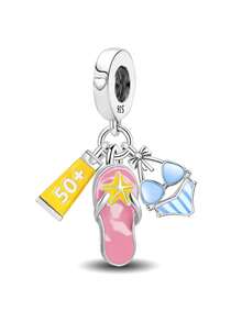 1pc Fashionable 925 Sterling Silver Shiny Heart Shaped Pendant, Suitable For Women Jewelry DIY Bracelet - Silver - View 19