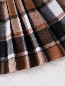 2pcs Girls Sweatshirt With Ruffle Trim & Dog Print + Plaid Skirt Set, Suitable For Spring & Autumn