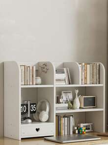 1 pieza Estantería vertical de escritorio de madera blanca y plástico, apta para dormitorio, sala de estar, estudio, oficina, dormitorio - Organizador de escritorio para maquillaje, perfume, joyería, papelería, artículos varios