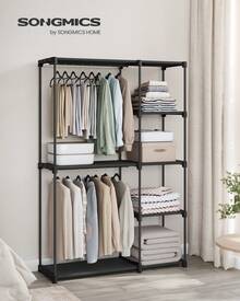 SONGMICS HOME SONGMICS Open Wardrobe, Freestanding Wardrobe Vertical Shelf, Coat Rack With Clothes Racks, Dressing Room, Bedroom, 43 X 124 X 182 Cm - Black - View 1