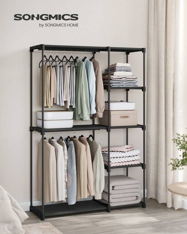 SONGMICS HOME SONGMICS Open Wardrobe, Freestanding Wardrobe Vertical Shelf, Coat Rack With Clothes Racks, Dressing Room, Bedroom, 43 X 124 X 182 Cm