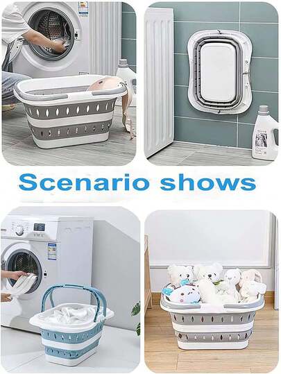 带手柄的可折叠塑料洗衣篮，智能节省空间设计洗衣盆厨房储物篮，卧室和浴室适用的大型折叠弹出式洗衣篮