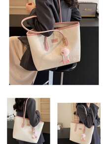 大容量女士时尚百搭单肩包，新款手提帆布手提包，首选设计，非常适合上学、通勤和购物（无吊坠） - 彩色 - 查看 3