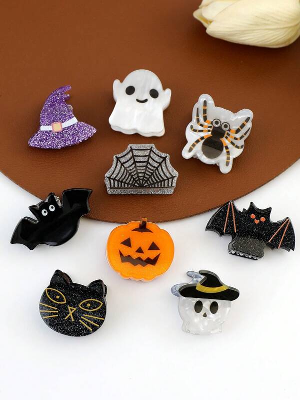 New Halloween Fun Claw Clip - Funny Ghosts, Pumpkins, Black Bats, Unique Acrylic Hair Clips And Hair Accessories. Suitable For Holiday Wear And Also As A Gift Fashion Hair Clutch Ladies Hair Clamps