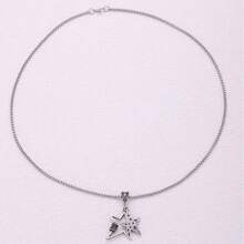 1pc New Double-Layer Five-Pointed Star Sweater Chain, Pearl Chain Necklace - Antique Silver - View 4
