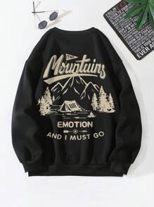 男士休闲圆领卫衣 | 户外山地帐篷图案风景艺术 | 街头风必备单品 | 适合春秋季日常轻便穿着