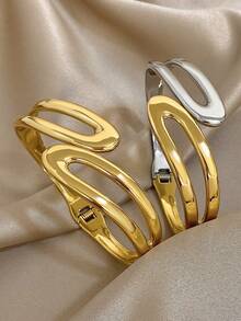 1 件几何不锈钢手链女士粗多色手链空心手镯圣诞节生日珠宝日常派对礼物 - 彩色 - 查看 6