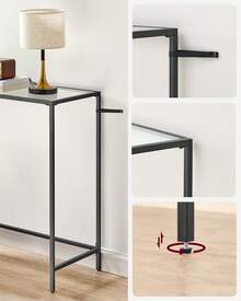 VASAGLE Console Table, Entrance Table, Sofa End, Tempered Glass Table Top, Easy Assembly, Adjustable Legs, For Living Room, Entryway, Corridor, Ink Black, Transparent - Black - View 6