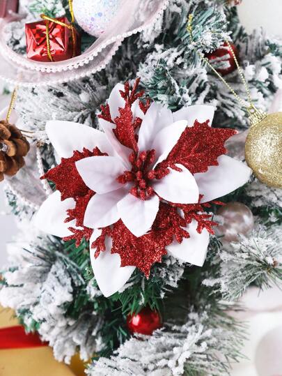 6/12/18/24 peças de decoração de Natal, cabeça de flor artificial brilhante, clipe de flor de Natal adequado para festas de casamento em família, guirlanda de árvore de Natal, decoração de festival faça você mesmo