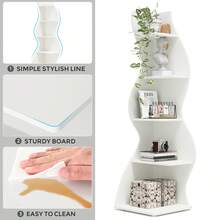 LITTLE TREE 5-Tier Corner Shelf With Sea Grass Design, Modern Wall Corner Bookshelf With Adjustable Shelves ,Storage Rack Plant Stand For Small Spaces For Living Room Home Office, White - 白色 - 查看 6