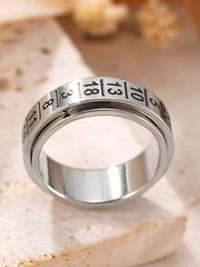 1 pieza Anillo giratorio con patrón numérico de acero inoxidable, accesorio para aliviar el estrés adecuado para hombres y mujeres, ideal como regalo del Día de San Valentín - Plateado - Ver 4