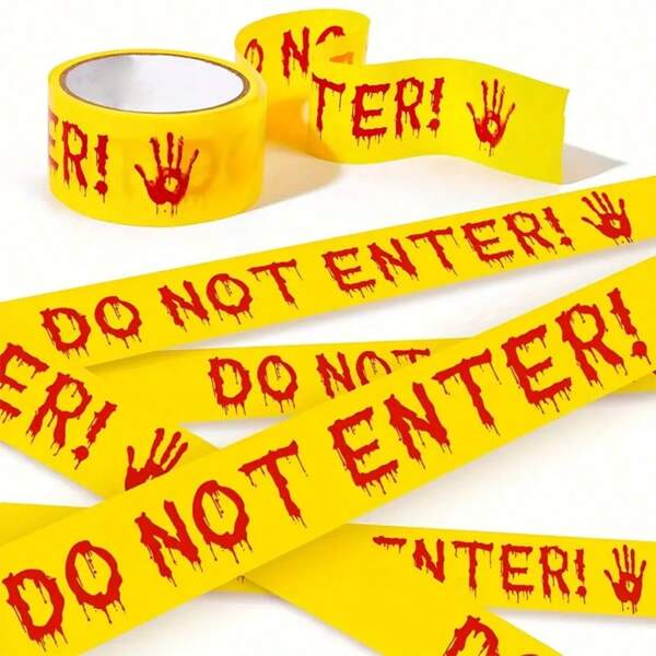 82ft Plastic Halloween Caution Tape With Bloody Handprint, Waterproof, Suitable For Horror Theme Party Decoration, Haunted House Barrier, Zombie Fear Accessories