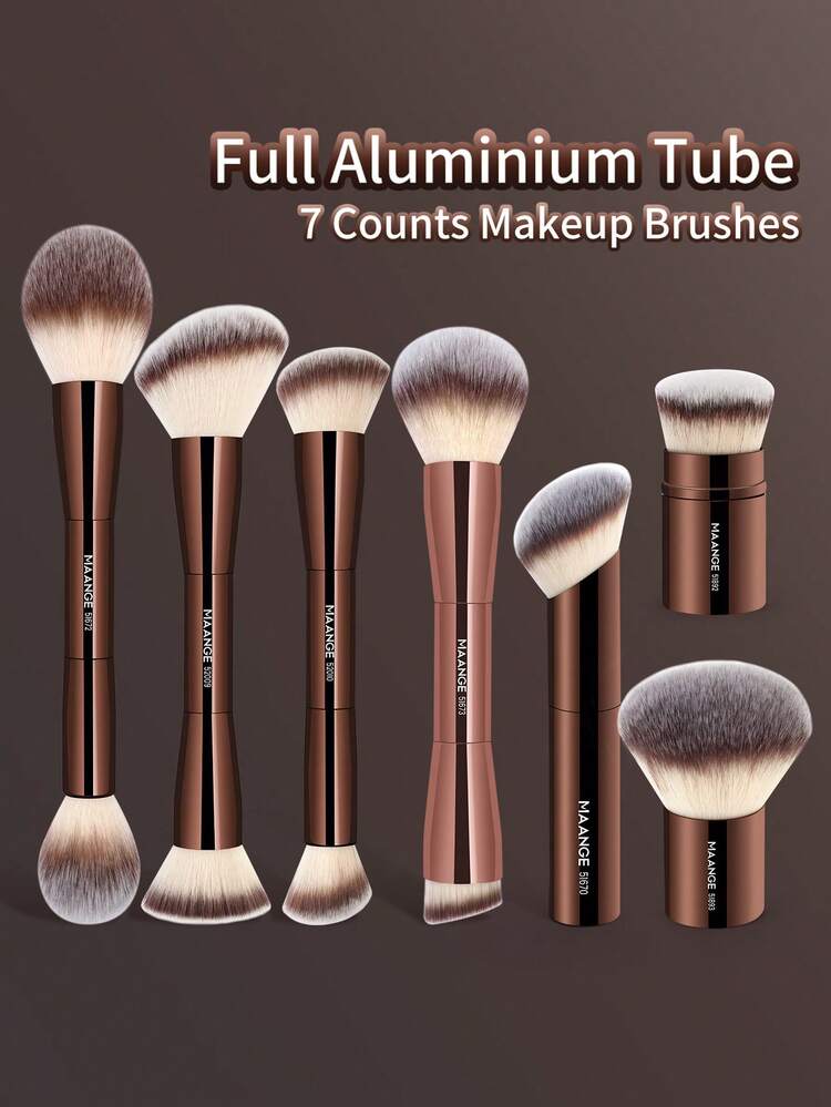 MAANGE 1/7/13/20/21pcs Professional Soft Aluminum Tube Makeup Brush Set, Includes Velvet Bag, Makeup Pouch, Foundation Brush, Eyeshadow Brush, Eyebrow Brush, Blending Brush, Highlighter Brush, Suitable For Powder, Liquid, Cream Cosmetics, Ideal For Daily Use And Travel, A Thoughtful Makeup Accessory Gift Set For Friends. The Set Includes: Makeup Brush Set, Makeup Brush Set, Complete Makeup Brush Set, Makeup Brush Set, Complete Makeup Tool Set, Makeup Brush Set, Makeup Gift Set.,Giveaways,Professional Makeup Brushes,Complete Makeup Set - Brown - View 5