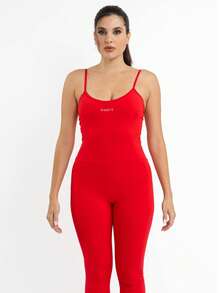 Women's Long Polyamide Fitness Gym Jumpsuit With Thin Straps - 紅色 - 查看 7
