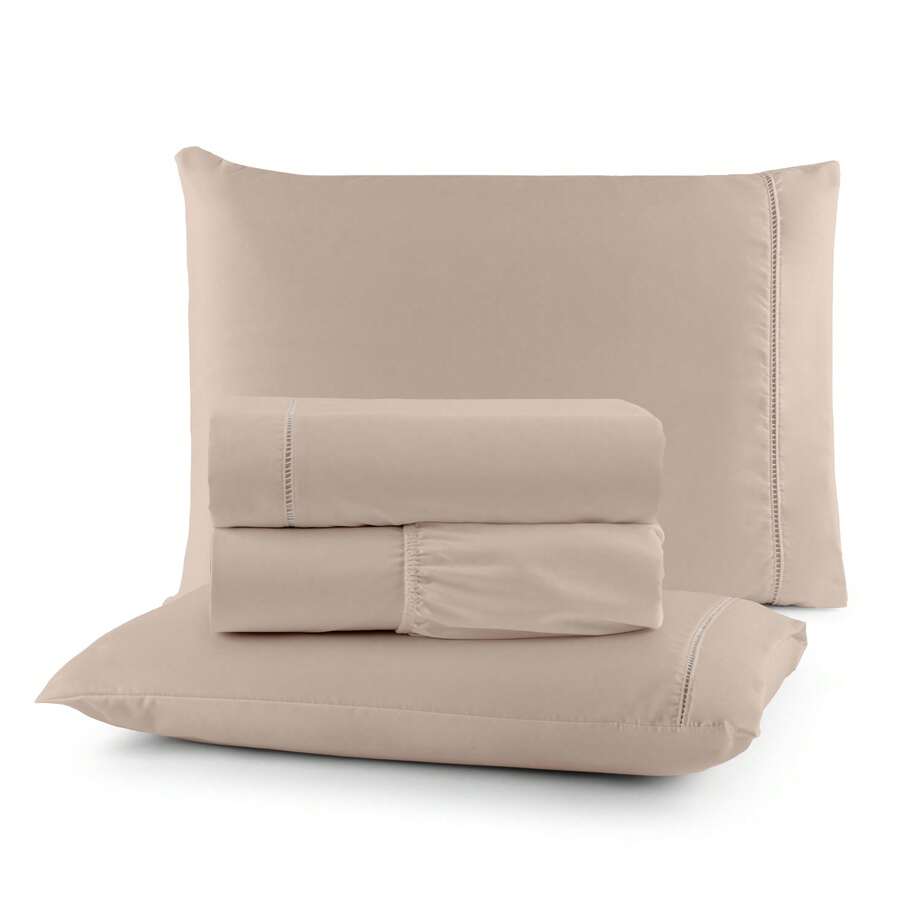 4-Piece Sheet Set With Elastic Band, 600 Egyptian Thread Count, Stick Stitch - Beige - View 1
