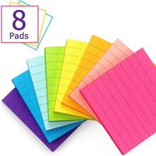 Colorful Striped Sticky Notes, Multi-Color Square Sticky Notes, N-Times Reusable Fluorescent Memo Pads With Lines,School Supplies,Back To School