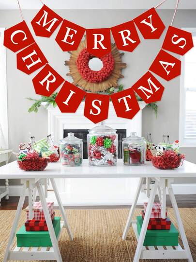 圣诞快乐横幅-圣诞装饰品圣诞节节日彩旗花环-冬季家居装饰