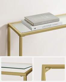 VASAGLE Console Table, Side Table, Tempered Glass Tabletop, Modern Sofa Table, Easy Assembly, With Adjustable Feet, For Living Room, Hallway, Gold And Transparent - Gold - View 4